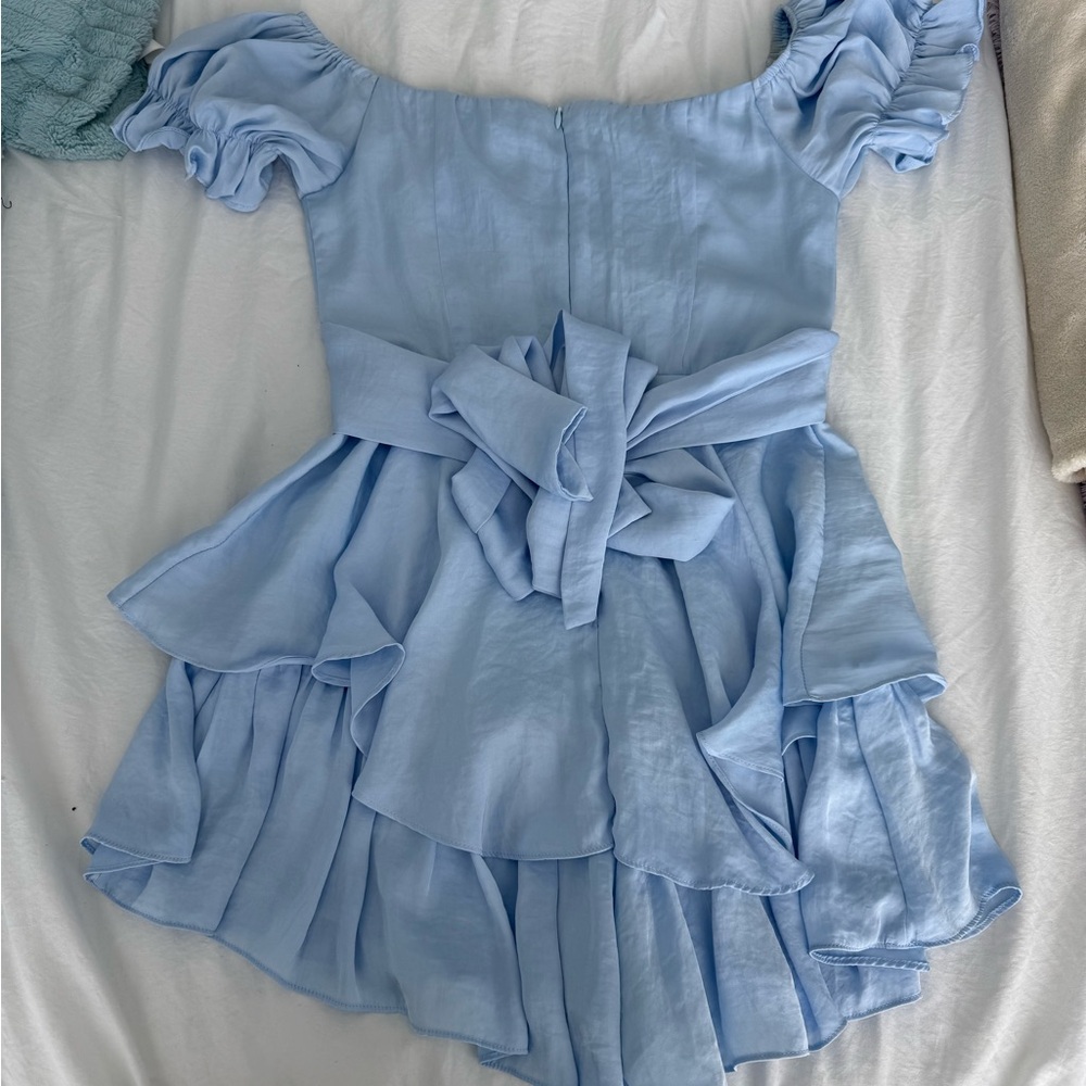 Angel Biba Blue Flutter Sleeve Ruffled Romper - Picture 2 of 3
